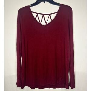 NWT womans White Birch Top Long Sleeve Wine Semi Open Back Pattern Small Stretch